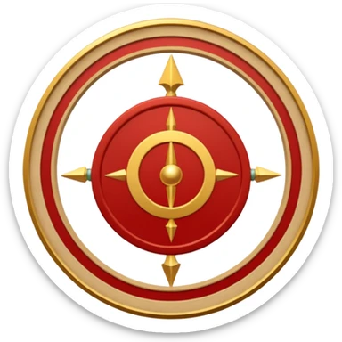 a circular casting sigil inspired by the wizard101 balance school using base color sand and trim color red. A golden scale in the middle as a the main focus  sticker