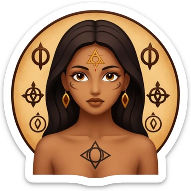 Dark oil traced over woman’s skin forming occult symbols, sensual devotion sticker