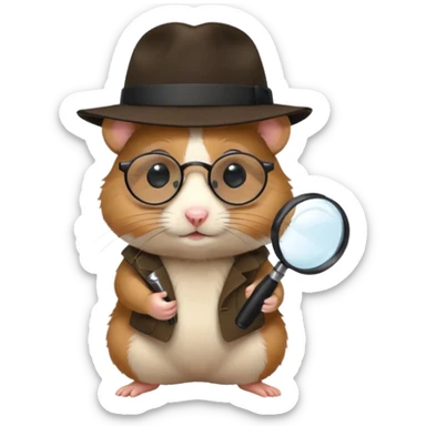 Hamster Detective with Black glasses and a Black Fedora sticker