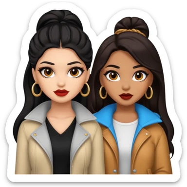 Boujy baddie best friends, trendy heavy makeup both dark hair one light skinned and one caramel skin  sticker