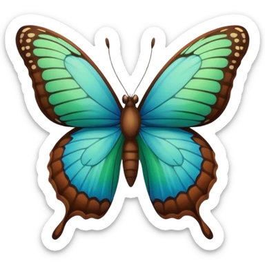 A butterfly with blue edges, green wings, and a brown body  sticker