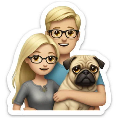 boy in glasses with blonde girlfriend and pug sticker