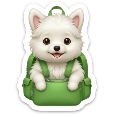 baby white dog wear green backpack sticker