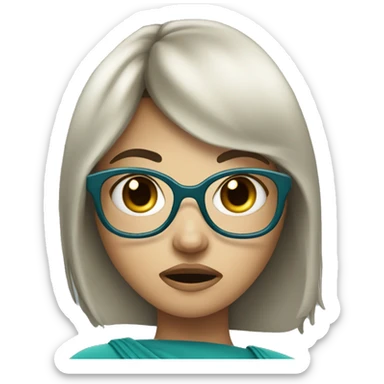 angry princess with bangs brown hair, glasses and blue-green ish eyes sticker