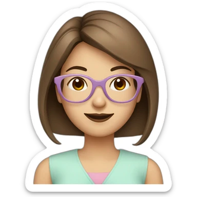 A beautiful teacher with straight brown hair and pastel-colored glasses sticker
