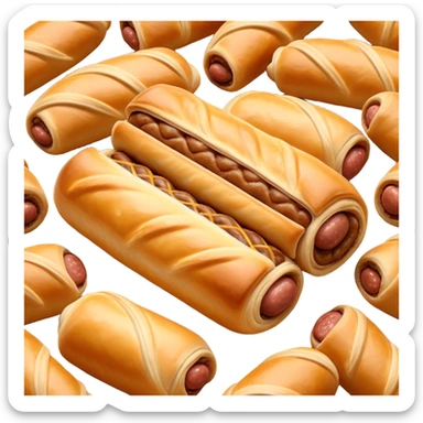 Cinematic Realistic Sausage Roll Dish Emoji, depicted with a crisp, golden pastry wrapped around flavorful sausage, rendered with detailed textures and appetizing lighting. sticker