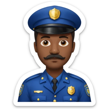 black men with mustache wear police's uniform sticker