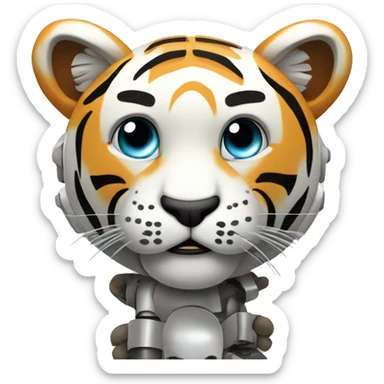 create a emoji tiger is crying style robot , only image, background white sticker