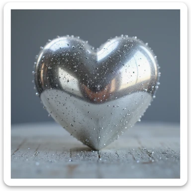photorealistic metallic silver heart with sparkles and soft highlights sticker
