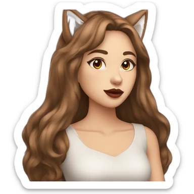 girl brown long hair lipstick wolf ears  sticker