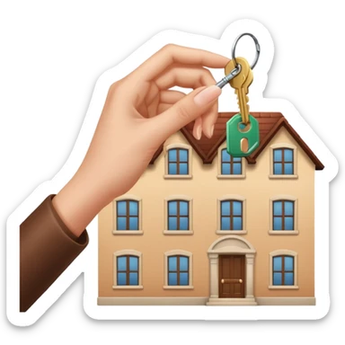 emoji de mano de mujer sujetando unas llaves con el fondo de un departamento sticker