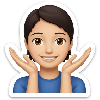 Hands under chin smiling dark hair  sticker