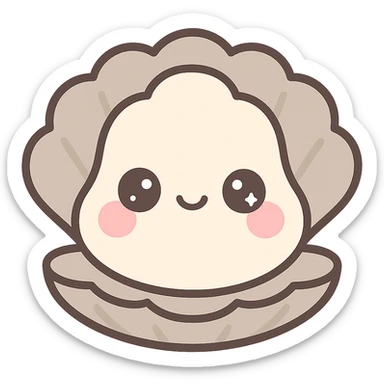 cute oyster, cream color, pink cheeks, doe eyes, greige shell, kawaii style sticker