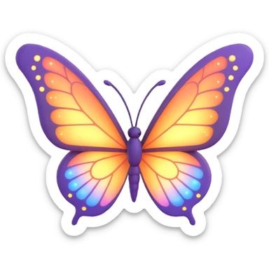 Add lots of glowing and magical dust around the butterfly. Create a soft, magical aura with light flashes and sparkling particles to make the butterfly look like it's from a fairy tale. Keep the background transparent, 3D cartoon, elegant, fantasy style. sticker