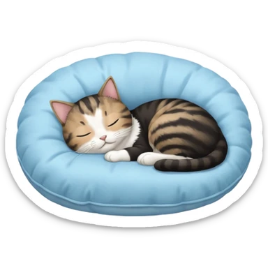 tuxedo short haired cat with his eyes closed sleeping in a lightblue pillow sticker