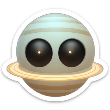 planet Saturn with a cartoon futuristic face with big calm eyes sticker