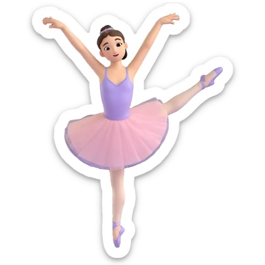 ballerina in 3D emoji style, arms overhead, mid-spin, elegant expression sticker