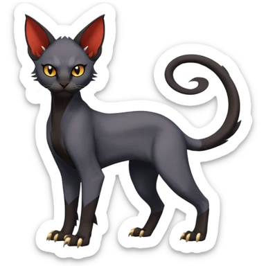 Black edgy Noivern-Litten-Sphynx-Lykoi-Caracal-cat-Fakemon full-body sticker