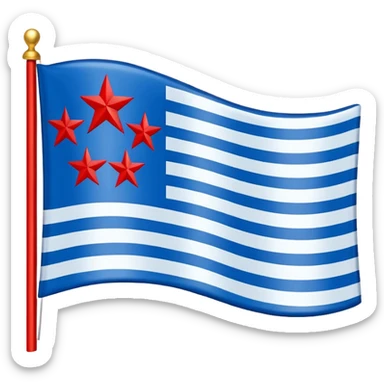 “Flag with royal blue center (#003A8C), light blue side panels (#6EC1E4), separated by white vertical stripes. Center contains a ring of 13 gold stars (#D4AF37) surrounding 4 larger red stars (#D32F2F) with white borders.” sticker