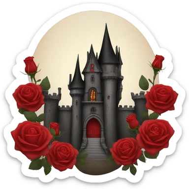 Black and red gothic castle with roses sticker