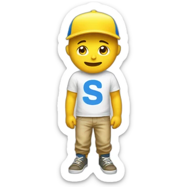 Yellow Men with a blue cap with a white "SK" and tshirt sticker