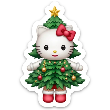 Hello kitty wearing a Christmas tree outfit sticker