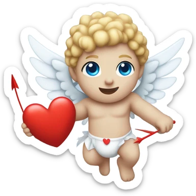 flying pale cupid with blue eyes and red heart arrow  sticker