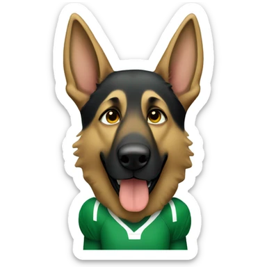 German Shepherd wearing green football jersey sticker