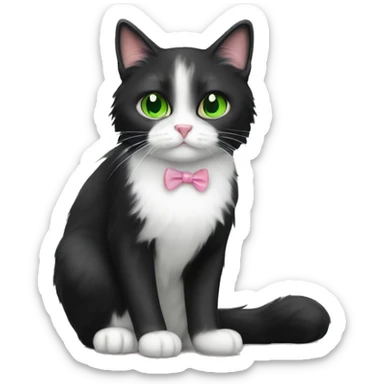 tuxedo long hair cat with green eyes and pink nose  sticker