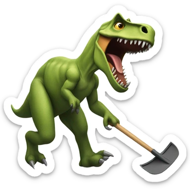 Dinosaur running from man with shovel  sticker