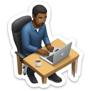 man working on his macbook laptop looking down sticker