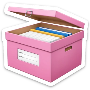 Pink file storage box with label sticker
