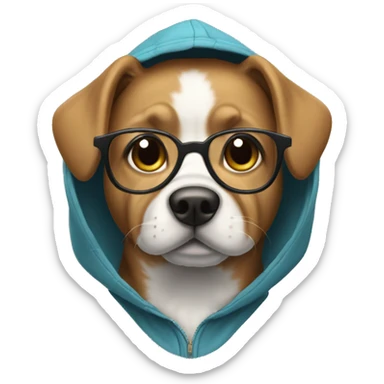 Dog wearing hoodie jacket with eyeglasses sticker