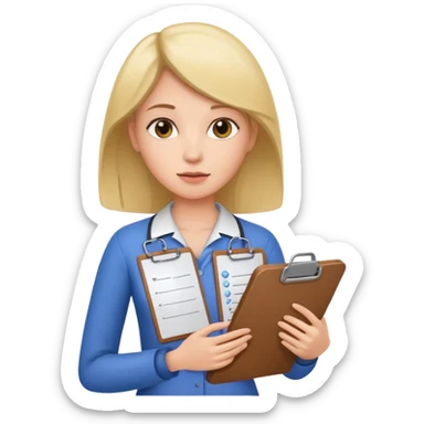 women with clipboard pressed to her chest sticker