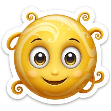 fantasy yellow planet with swirls and a cute smiling face with big eyes sticker