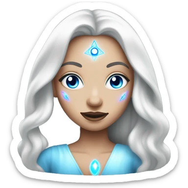 magical diva with thin pink andromedan skin long hair and blue eyes glowing third eye sticker