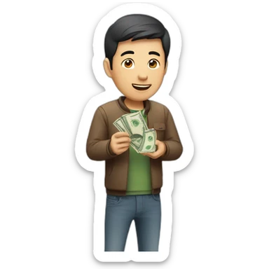 asian man giving tip money sticker