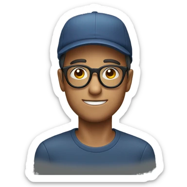 Guy with round glasses and french cap sticker