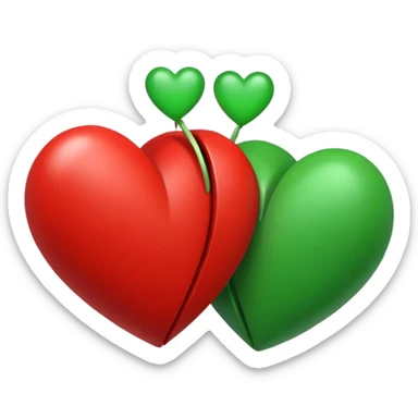 two hearts orbiting around each other. one is red, the other is green sticker