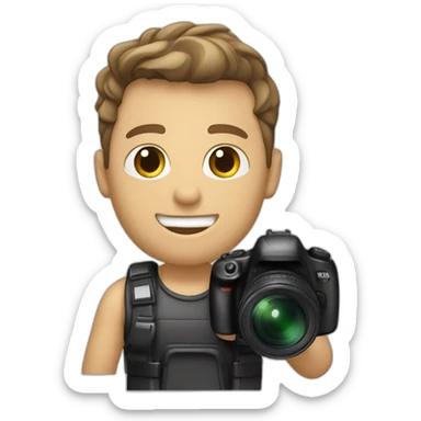 Male Photographer shaved Caucasian wavy hair brunette holding camera sticker