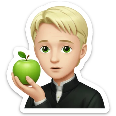 draco malfoy kissing green apple in his hand sticker
