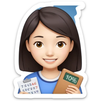 A Asian girl showing a math test with 100% on it sticker