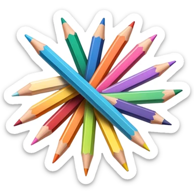 Cinematic Realistic image of a set of finely sharpened colouring pencils arranged neatly on crisp paper, rendered with vibrant hues and detailed pencil textures, illuminated by soft, creative lighting that captures the spirit of artistic expression sticker