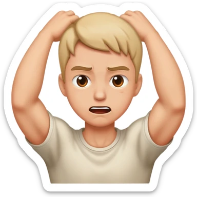 A person grabbing there neck with a mad face sticker