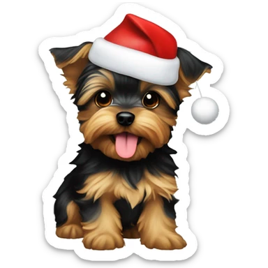 small yorkie puppy wearing a santa hat and sticking tongue out sticker