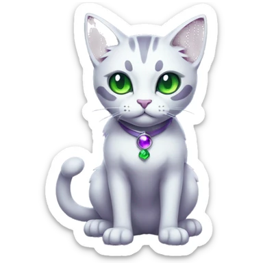 Dark-type-Fakémon-Cat Purple eyes, green gem on chest, full body sticker