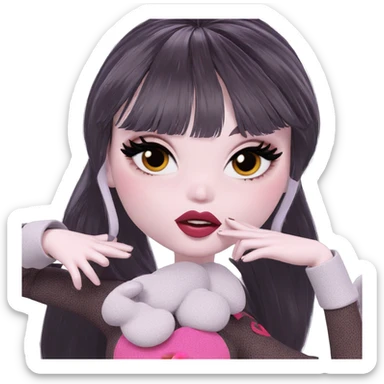 black haired girl with heart sticker