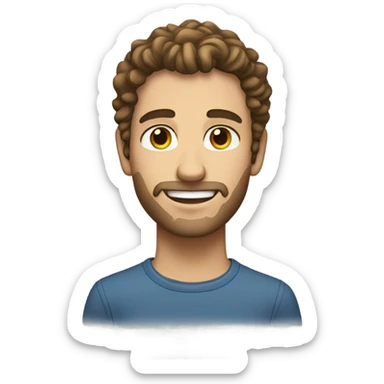 Caucasian male, long curly brown hair, brown glass stubble sticker