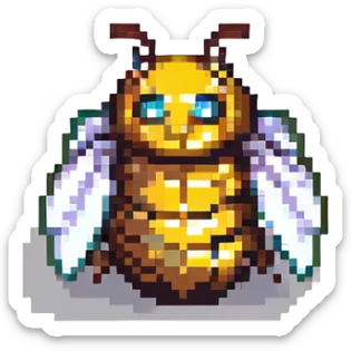 pixel art bee with a tiny helmet and shield sticker