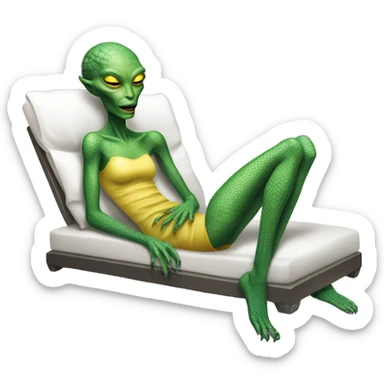 a Reptilian alien woman laying on the bed sticker